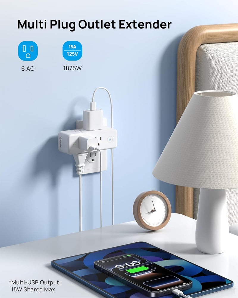 TROND Outlet Extender with 360° Rotating Plug, 6 AC Outlet Splitter, Swivel Multi Plug Wall Adapter with Power Switch, 3 Way Electric Multiplug Expander for Home Office Travel Dorm - Image 2